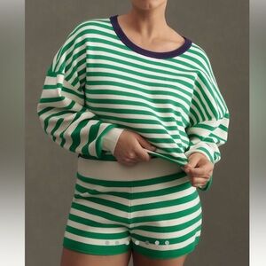 Daily Practice by Anthropologie Green & White Long Sleeve Striped Sweater, XL